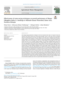 Effectiveness of water-saving techniques on growth performance of mango (Mangifera Indica L.) seedlings in Mihitsab-Azmati watershed, Rama Area, northern Ethiopia