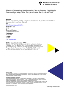 Effects of Nurse-Led Multifactorial Care to Prevent Disability in Community-Living Older People: Cluster Randomized Trial