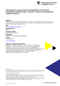 Development, psychometrics and feasibility of the School Participation Questionnaire: A teacher measure of participation related constructs