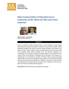 Mass customization of education by an institution of HE: what can we learn from industry?