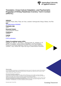 Translation, Cross-Cultural Adaptation, and Psychometric Properties of Writing Readiness Inventory Tool in Context (WRITIC)