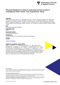 Physical Resilience in Daily Functioning Among Acutely Ill Hospitalized Older Adults: The Hospital-ADL Study