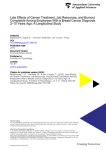 Late Effects of Cancer Treatment, Job Resources, and Burnout Complaints Among Employees With a Breast Cancer Diagnosis 2–10 Years Ago: A Longitudinal Study