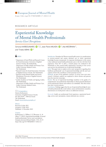 Experiential knowledge of mental health professionals