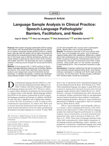 Language Sample Analysis in Clinical Practice: Speech-Language Pathologists’ Barriers, Facilitators, and Needs