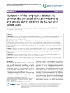 Moderators of the longitudinal relationship between the perceived physical environment and outside play in children