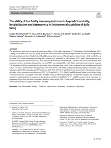 The ability of four frailty screening instruments to predict mortality, hospitalization and dependency in (instrumental) activities of daily living