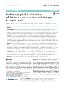 Decline in physical activity during adolescence is not associated with changes in mental health