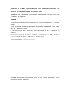 Prediction of RF-EFM exposure levels in large outdoor areas through car-mounted measurements on the  enveloping roads