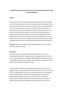 Schooling the World: Exploring the critical course on sustainable development through an anthropological lens