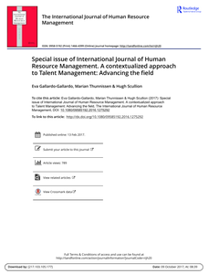 Special issue of International Journal of Human Resource Management. A contextualized approach to Talent Management