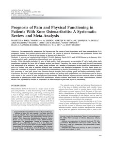 Prognosis of Pain and Physical Functioning in Patients With Knee Osteoarthritis: A systematic review and meta-analysis