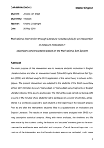 Motivational Intervention through Literature Activities (MILA): an intervention to measure motivation in secondary school students based on the Motivational Self System