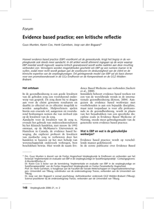 Evidence Based Practice; een kritische reflectie