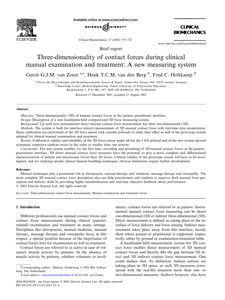 Three-dimensionality of contact forces during clinical manual examination and treatment : a new measuring system