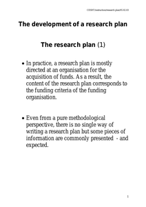 The development of a research plan