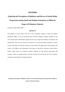 Exploring the Perceptions of Inhibitors and Drivers of Social Media Progression among Small and Medium Enterprises at Different Stages of E-Business Maturity.