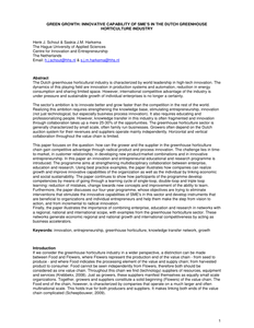 Green growth: innovative capacity of sme's in the Dutch Greenhouse Horticulture Industry