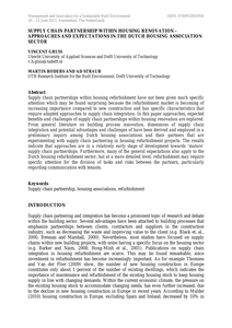 Supply chain partnership within housing renovation – approaches and expectationsin the Dutch housing association sector