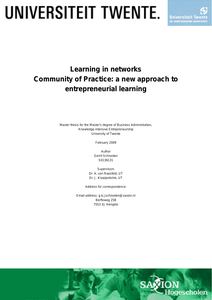 Learning in networks Community of Practice: a new approach to entrepreneurial learning